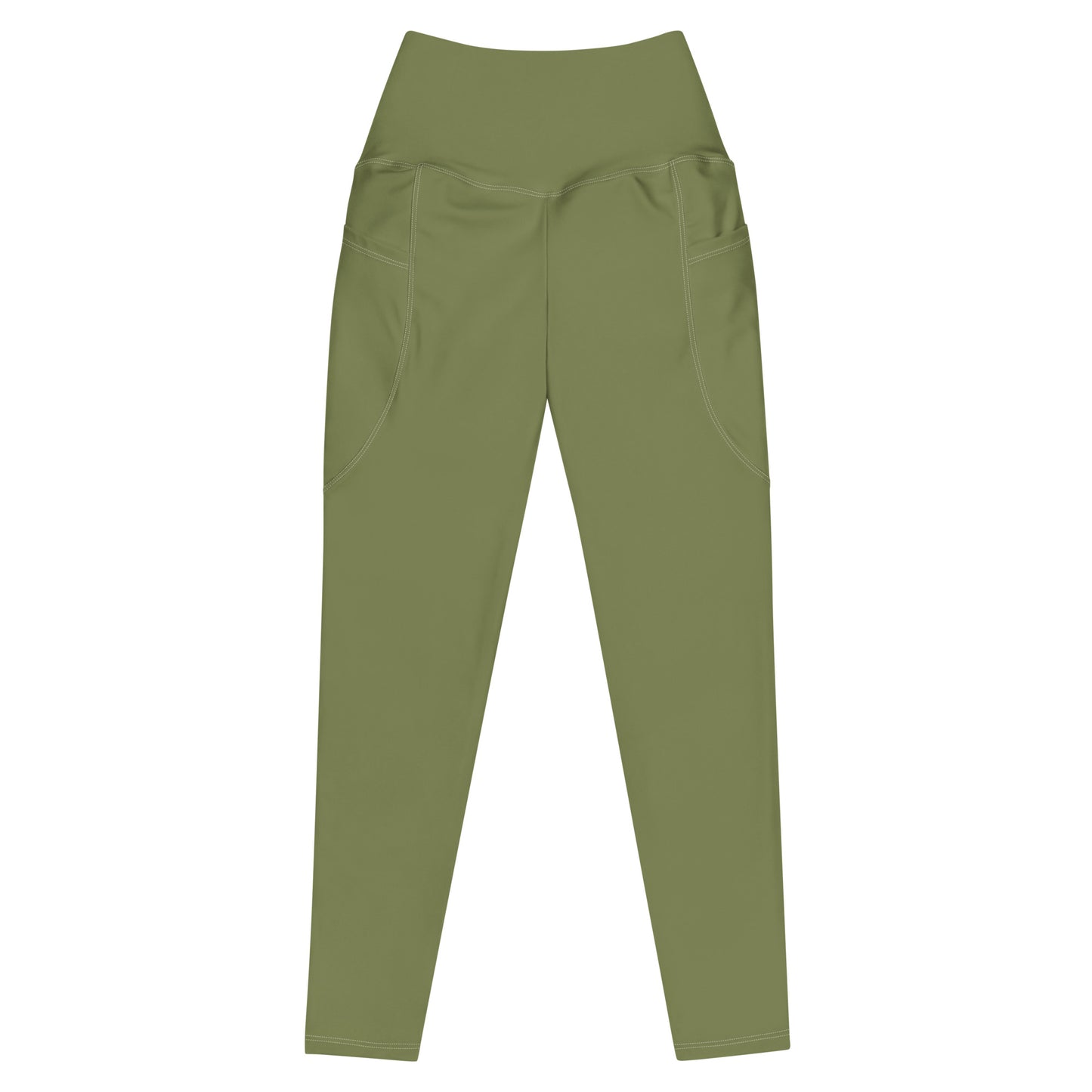 Olive Green Women's High Waisted Workout Leggings With Pockets