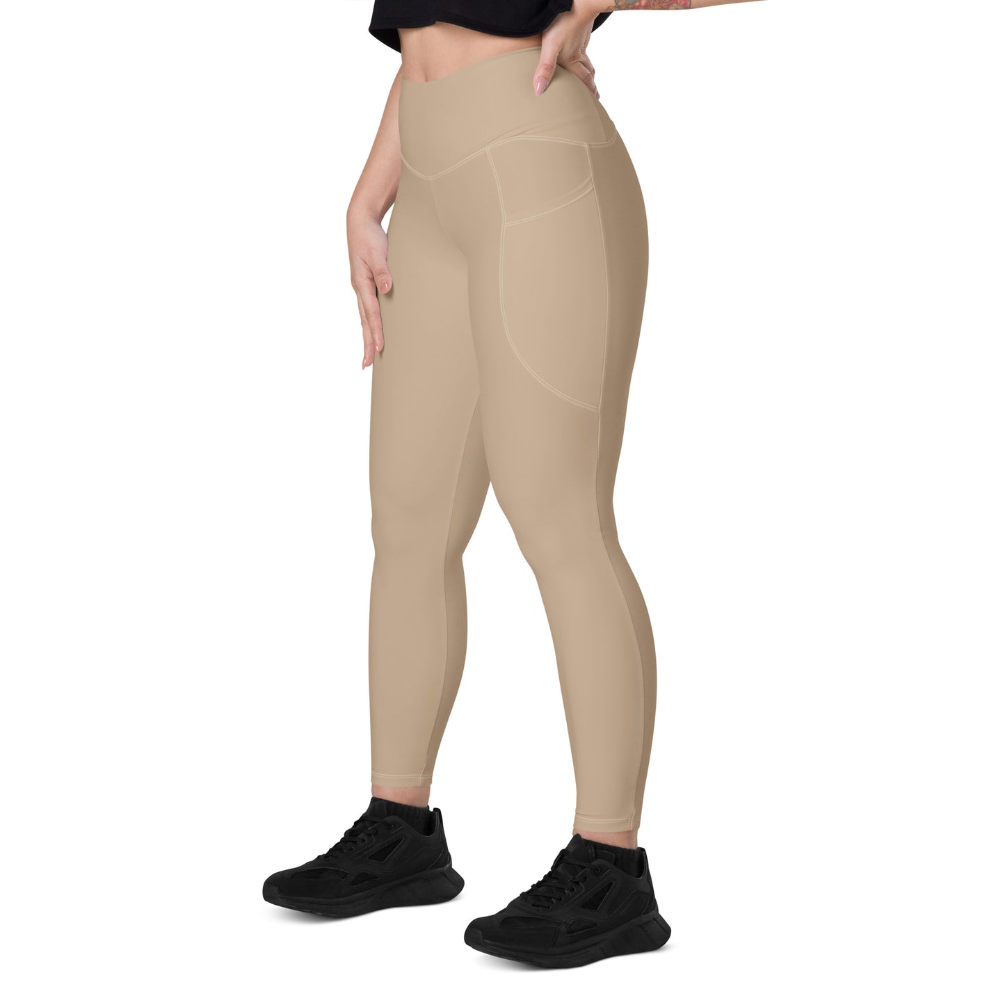 Tan Women's High Waisted Workout Leggings with Pockets