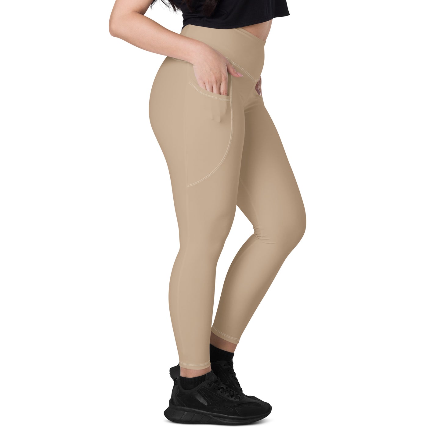 Tan Women's High Waisted Workout Leggings with Pockets