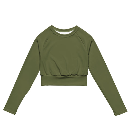 Olive Green Women's Athletic Long Sleeve Crop Top