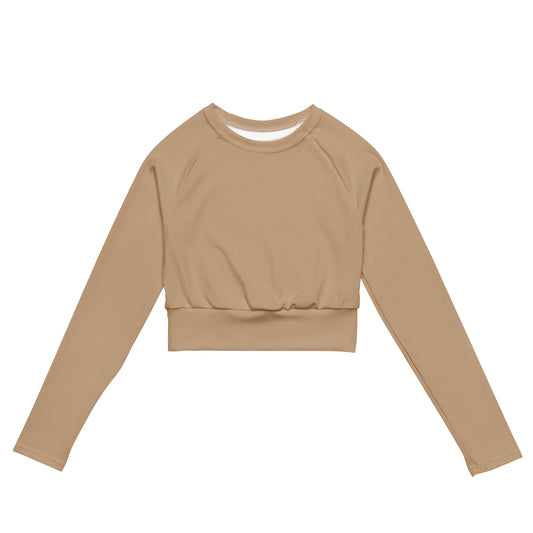 Tan Women's Athletic Long Sleeve Crop Top