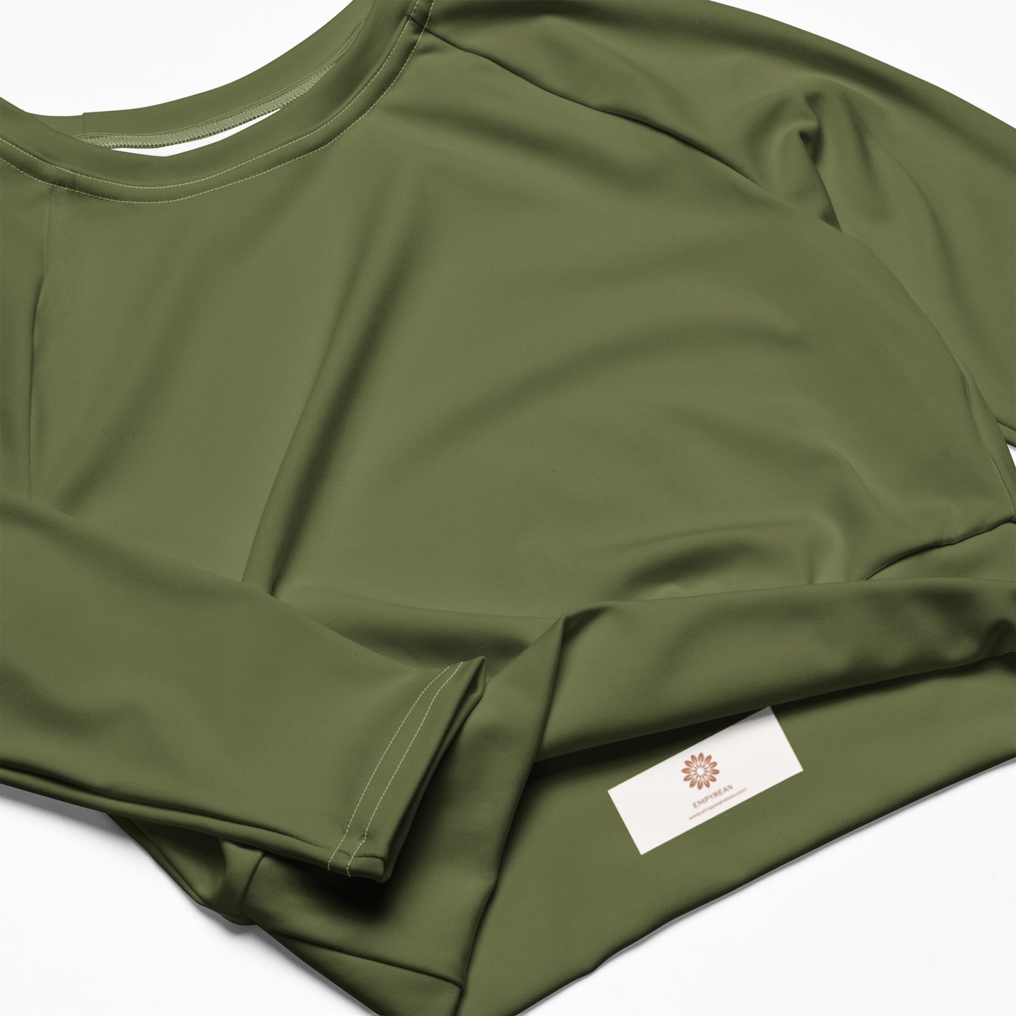 Olive Green Women's Athletic Long Sleeve Crop Top