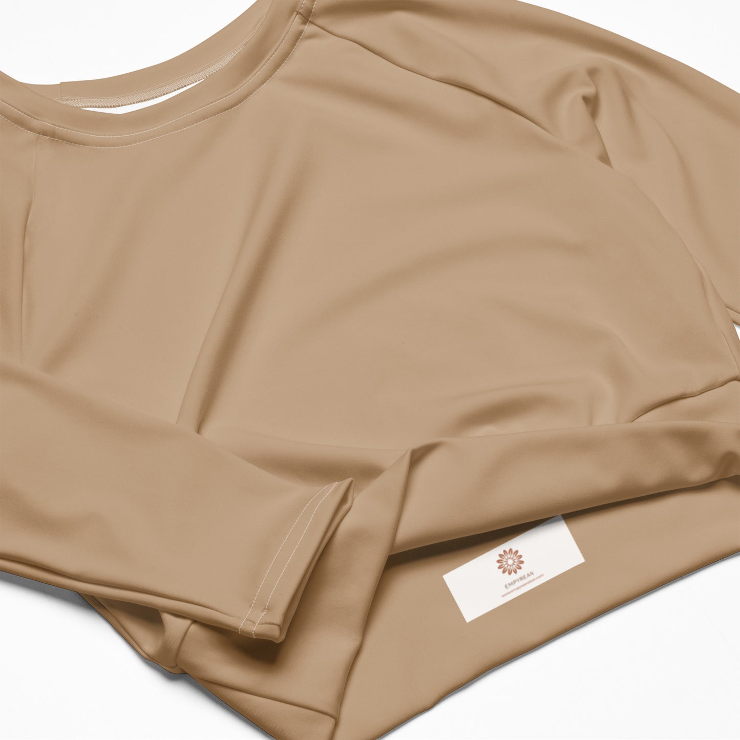 Tan Women's Athletic Long Sleeve Crop Top