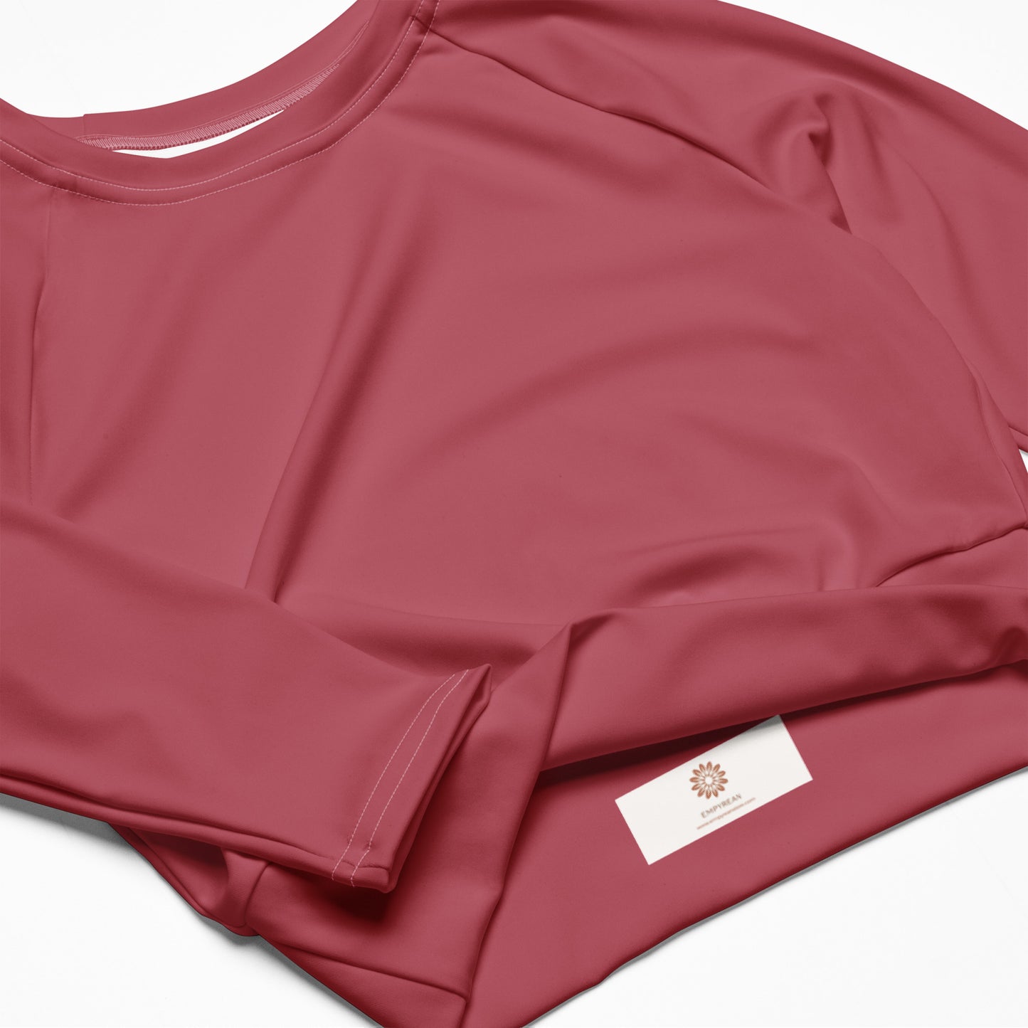 Maroon Pink Women's Athletic Long Sleeve Crop Top